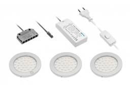 Set von 3 Castello LED-Leuchten, erster Schalter, Netzteil 15W, 12V DC, warmweiß, Verteiler